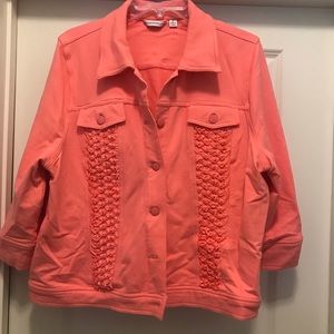 Denim knit jean jacket coral color